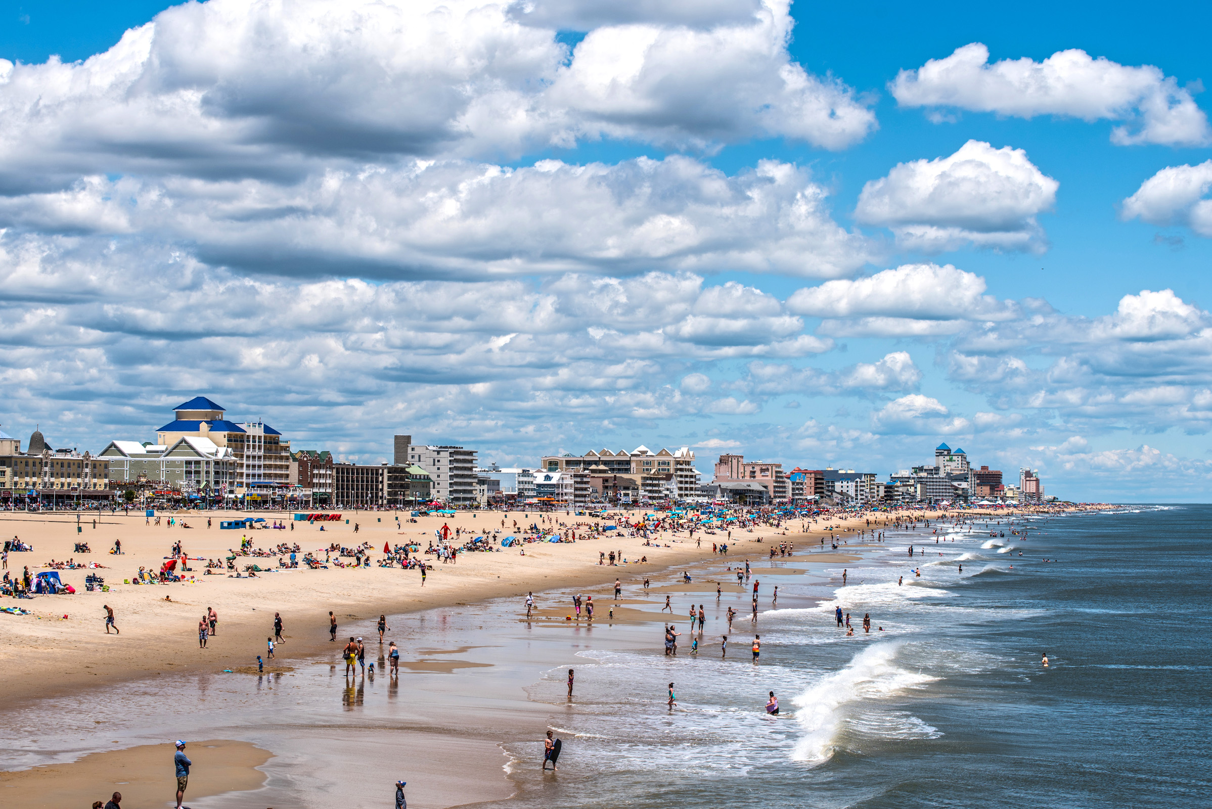 beach drone view of Ocean City, MD.